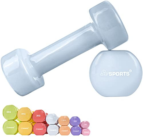 ScSPORTS® Vinyl Hanteln - 2er Set, 4 kg (2x2 kg), rutschfest, Pastell, Blau - Kurzhanteln, Hantelset, Gewichte, Kurzhantelset, Krafttraining, Gymnastik, Aerobic, Pilates, Reha, Zuhause, Fitness