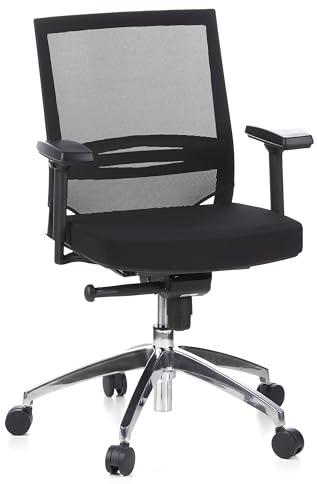 hjh OFFICE 657235 Profi Bürostuhl Porto PRO Stoff/Netz Schwarz Drehstuhl Armlehnen, Sitztiefe & Lordosenstütze verstellbar