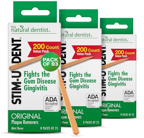 The Natural Dentist Stim-U-Dent Mint Dental Picks, Wooden Toothpicks for Food & Plaque Removal, Travel-Friendly, 24 Packs of 25 (600 Picks)