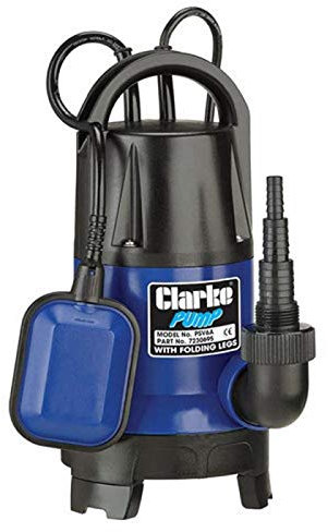 Clarke PSV6A 1.5 400W Submersible Water Pump with Folding Base & Float Switch, 133L/min Max Flow, 5m Head, Clean & Dirty Water Drainage (230V)