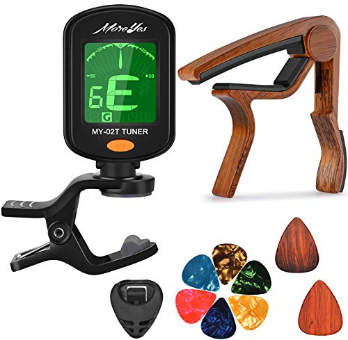 MOREYES Guitar Picks Capo Guitar Tuner Clip on for Acoustic Ukelele Bass Classical Guitar