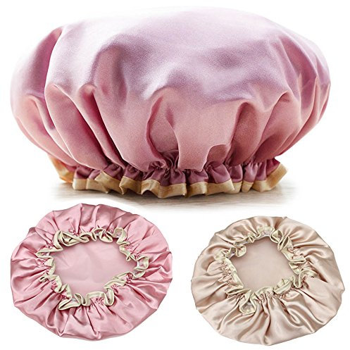 Glamza Luxury Waterproof Shower Cap Women Cute Elasticated Reusable Salon Hat Protector (Gold)