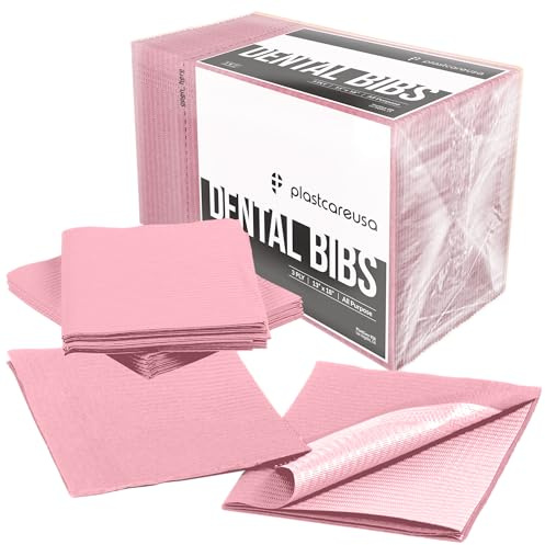 PlastCare USA Pink Disposable Dental Bibs 13x18 - 3 Ply Waterproof Tattoo Bib Sheet for Patients - Dentist or Medical Tray Cover and Nail Table Cover Supplies