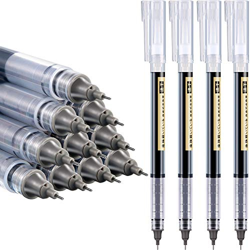 Frienda 12 Pieces Rolling Ball Pens 0.5 mm Japanese Quick Drying Fine Point Pens Liquid Ink Smooth Writing for Office Student Back to School Supplies(Black)