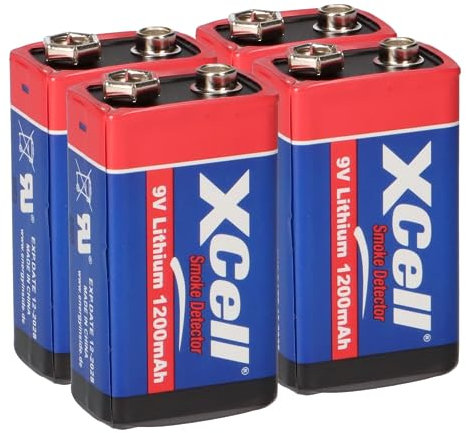 Batteria al litio da 9 Volt Block 1200 mAh, 9 V E-Block (U9VL, CR-9 V, 6LR61) da 10 anni, ideale per rilevatori di fumo, rilevatore di fuoco, misuratori, microfoni e molto altro ancora. Set AKKUman (4