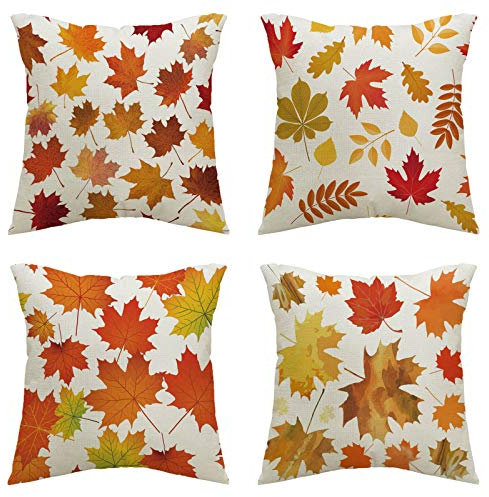 Lazzboy Store 4pc Halloween Autumn Maple Leaf Pattern Pillow Cover Pillowcase Stück Kissenbezug Herbst Ahornblatt Muster Dekorative Kissenhülle Werfen Sie Kissenbezüge 45x45 cm (B)