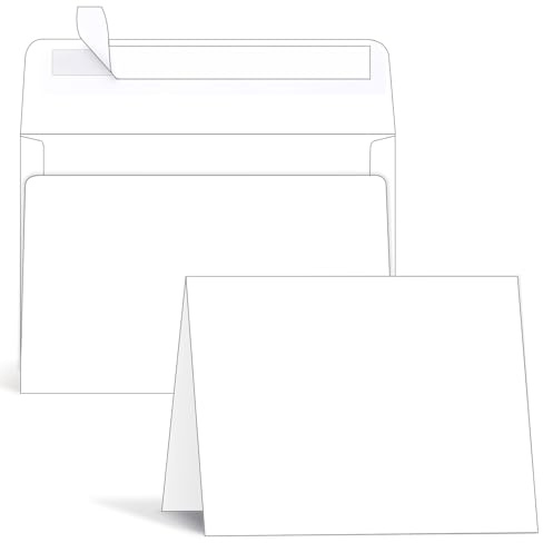 Ohuhu Blank White Cards and Envelopes 100 Pack - 4.25 x 5.5 Heavyweight Folded Cardstock and A2 Envelopes for DIY Greeting Cards Wedding Birthday Invitations Baby Shower Thank You Cards and More