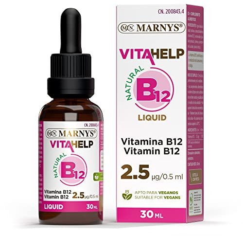 Marnys Vitamina B12 Líquida VITAHELP, Contribuyendo Al Estado Energético y Mental, Apto para Veganos, Botella con Pipeta 30 Ml, Indicado para todas las edades