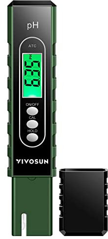 VIVOSUN Medidor de pH digital PH Tester Pen 0.01 Probador de calidad de agua de alta precisión con rango de medición de pH 0-14 para beber en el hogar, piscina y acuario, con ATC, verde militar