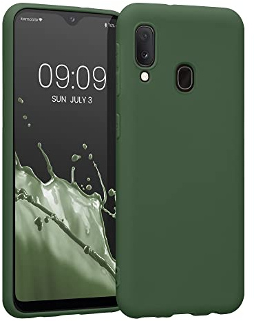 kwmobile Hülle kompatibel mit Samsung Galaxy A20e Hülle - weiches TPU Silikon Case - Cover geeignet für kabelloses Laden - Dunkelgrün matt