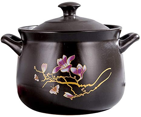 Olla de sopa hecha a mano Olla de arcilla Olla de arcilla Olla de sopa de cebolla Olla de sopa Adecuada para cocina de inducción Cazuela redonda de cerámica con tapa Negro 3.17 cuartos (Negro 3.
