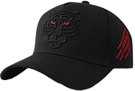 Alomejor Baseballcap mit 3D-Tiger Stickerei – Hip-Hop Mütze für Männer & Frauen – Sporty Sonnenhut mit Tierdesign (Schwarz) – Atmungsaktiv & Verstellbar – Coole Streetwear Accessoires