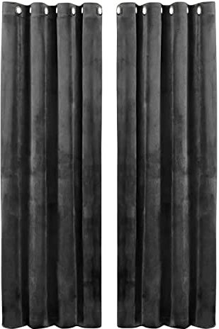 Hafaa Grey Blackout Curtains for Bedroom – 66” wide x 90” drop Thermal Insulated Crushed Velvet Curtains for Living Room – Eyelet Room Darkening Curtains with 2 Tie Backs (168cm x 228cm)