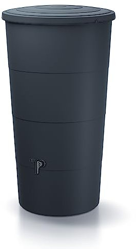 Serbatoio per Acqua Piovana Smooth 200L | Ø60x106,6 cm | Incluso Rubinetto e Sistema di Raccolta Acqua | Cisterna da Giardino | Colore Nero Design Moderno