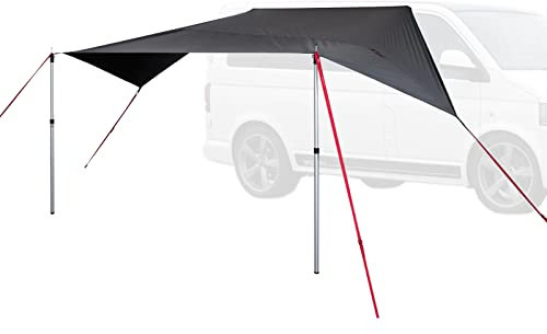 qeedo Motor Tarp Universal - für jedes Fahrzeug (3 Montage-Optionen) - UV-Schutz (UV80) Sonnensegel - inkl. Aufstellstangen, Saugnäpfe, Heringe und Abspannbänder - Für Camper, Campingbus, PKW