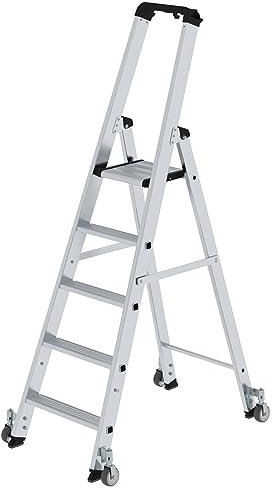 PROREGAL Stufen-Stehleiter | einseitig begehbar | mit Rollen | 5 Stufen | Leiter, Teleskopleiter, Trittleiter, Bockleiter, Sprossen-Doppelleiter