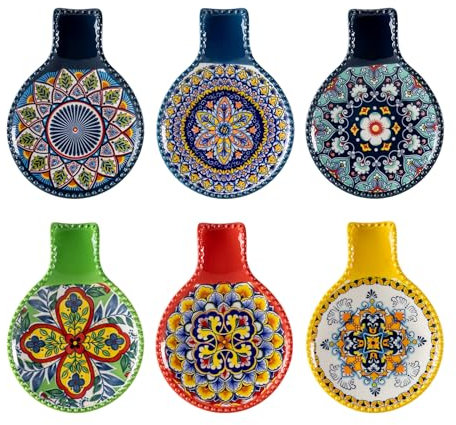 HENXFEN LEAD Porte-cuillères en céramique, lot de 6 ustensiles de cuisine Vaisselle Porte-cuillères en porcelaine pour cuillères, louches, pinces. Coloré, lot de 6 - style bohème