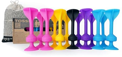 TOSSIT Juego Dardos de Silicona Ventosa - Juega con Familia y Amigos, Modos Petanca o Bocha y más! Ideal Interior Exterior, Diversión Portatil Todas Las Edades! Family Pack: 4 Colores + 1 Negro