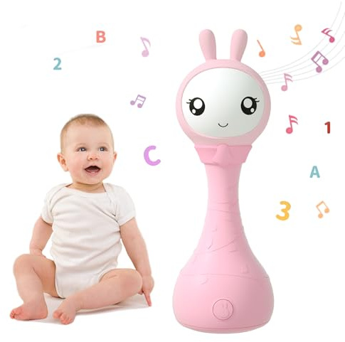 alilo Yoyo Talking Bunny Baby Musical Light-Up Rattle Toys 0-6-12-18 Months, Voice Mimicking Toy, Preloaded 90+ Audio Content, ABC/Number/Notes Learning Toys for Baby Infant Newborn Boy Girl Gifts