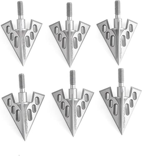 FymzeuQ 6er Set Pfeilspitzen 100 Grain für Compoundbogen - S3 Broadheads für präzises Bogenschießen (Silber)