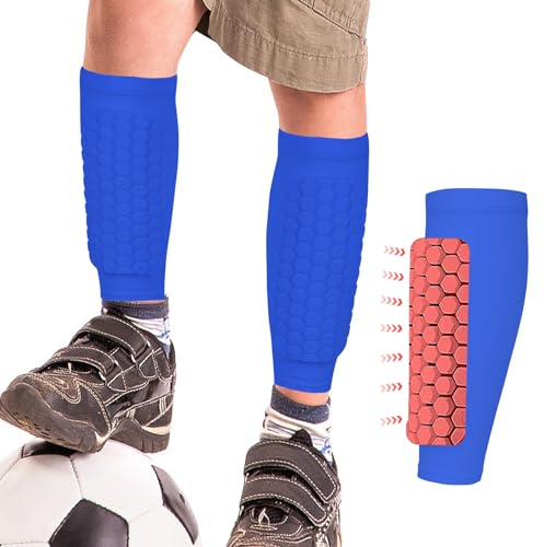 BoloShine 1 par fotbollsskenbensskydd ärmar med skumstoppning, fotboll shin Pads strumpor elastiska Shin Guard strumpor halkfria skenbensskydd för barn vuxna