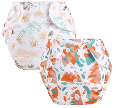 SCJJZ Reusable Swim Diapers,Pure Cotton Waterproof Diapers for Infants and Toddlers Adjustable Multi-Snap Washable Diapers for Baby (2PCS)