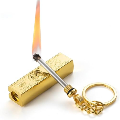 NYTLPHQ Briquet Porte-clés Allumette Éternelle, Coupe-Vent en Métal, à Huile Rétro Étanche, Allume-Cigare, Adapté à l'Extérieur, Cadeau pour Hommes