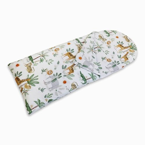 Happy Linen Company Sacco a pelo reversibile per bambini e bambine, motivo: safari nella giungla, 155 x 65 cm, colore: avorio