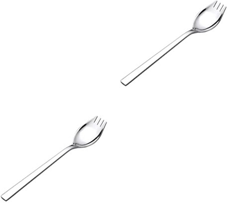 Cabilock 2 Stk Sahnelöffel easy putz Hochwertiges Edelstahlbesteck Langlebiges Essbesteck Zuckerlöffel Servierlöffel zum Abendessen Vorspeise Sporks Salatlöffel Salat Spork Edelstahllöffel