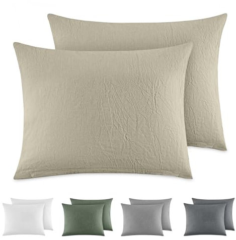 Dreamzie Kissenbezug 40x60 cm 2er Set - 100% Gewaschene Baumwolle, Beige, Kissenbezüge Oeko-TEX Zertifiziert, Leinenoptik und Atmungsaktiv Kissenhülle, Kopfkissenbezug mit Reißverschluss