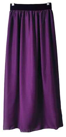 Women Long Chiffon Skirts Plain Elasticated High Waist Skirt Dress UK Size S/M/L (UK, Alpha, M, L, Regular, Regular, Purple)