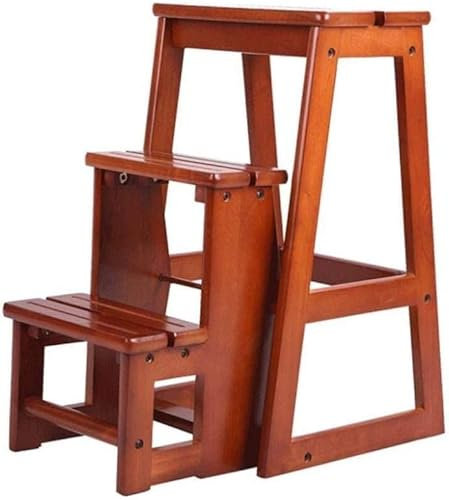 Escabeau pliable portable à 3 marches pour cuisine, salle de bain, bureau, escalier multifonction en bois avec étagère à fleurs