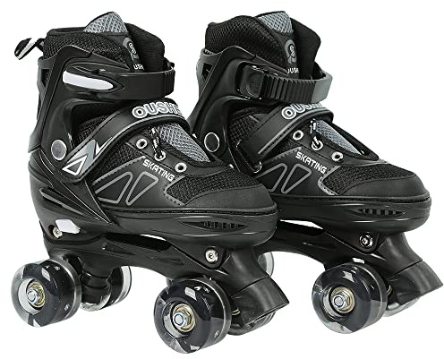 Patins à roulettes pour Enfants de 3 à 12 Ans -Roller Enfant Filles et Garçons. Roller Quad Enfant, Rollers Quad Ajustable Taille Réglable (27-31) pour Roller Enfant Fille et Garçons-S-Noir