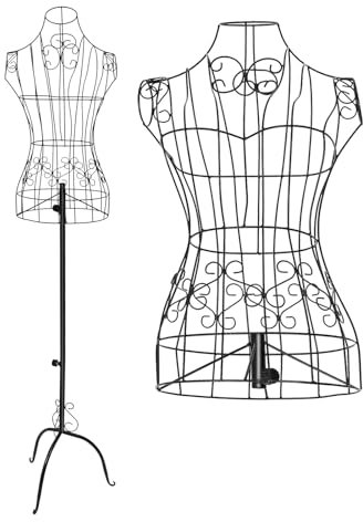 OUBUBY Manichino da sartoria, vintage, in filo di ferro, manichino decorativo, manichino da sartoria, busto da donna, per appendiabiti, nero