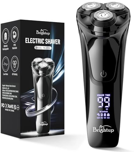 Brightup Rasierer Herren Elektrisch mit 4D-Schwebekopf, Kabellos LED Elektrischer Nass- und Trockenrasierer für Männe, IPX6 Wasserdichter Elektrorasierer, USB-C Aufladung & Pop-Up Trimmer, Reisesperre