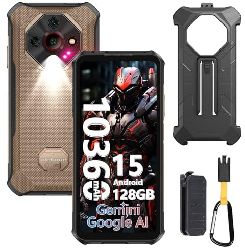 Ulefone Armor X16 Rugged Smartphone, 10360mAh 33W AI Phone, 48MP+20MP Night Vision, 128GB/2TB, MTK G91, Android 15, 6.56 3 Card Slots, NFC IP68/69K Waterproof 4G Dual SIM-Free Unlocked Mobile Phones