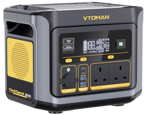 VTOMAN FlashSpeed 600 Portable Power Station 600W - 499Wh Solar Generator with LiFePO4 Battery, Expandable Capacity up to 2047Wh, 100W USB-C, 1H Fast Charging 0-80% for Camping, Fishing, RVs, Blackout