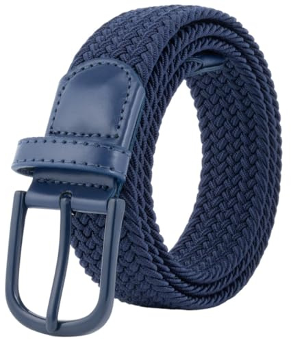 BOZEVON Cinturón Trenzado Elástico - Unisex Cinturon Elastico Cinturones de Tela Tejida Cinturón Casual Ajustable para Hombres y Mujeres, Azul/125cm