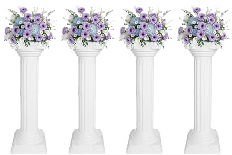Subiudzzh 4 Pcs Roman Column Set, Adjustable Height Columns and Pillars Freestanding Columns Pedestals Pillars for Wedding, Decorating Gardens 10.83 x 10.83 x 33.86 Inch White