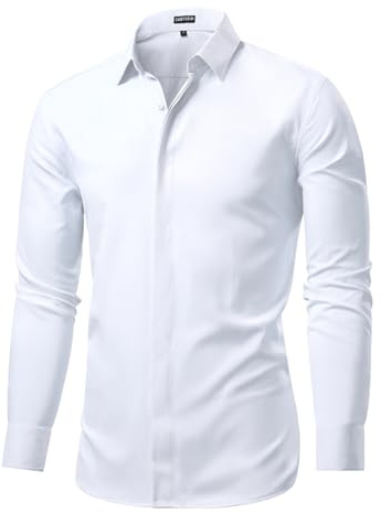 Casey Kevin Camisa Hombre Manga Larga Casual Regular Fit Camisas con Botones Ocultos Vestir de Negocios Stretch Shirts para Hombres
