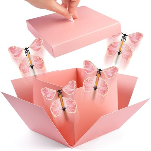 Caja de Regalo de Mariposa Explosión, Rosa Caja De Cumpleaños De Mariposas, 15x14,8x12,5cm Mariposas Voladoras con Caja, para Cumpleaños, Boda, Graduación, Día Conmemorativo, Decoración de Fiesta