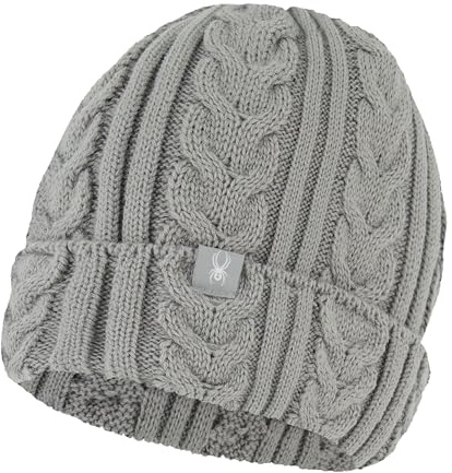 Spyder Womens Fleece Lined Cable Knit Beanie, Pewter Heather, One Size