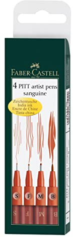 FABER-CASTELL 167102 - Tuschestift PITT artist pen, 4er Packung, Inhalt: S, F, M, B, Sanguine - rötel
