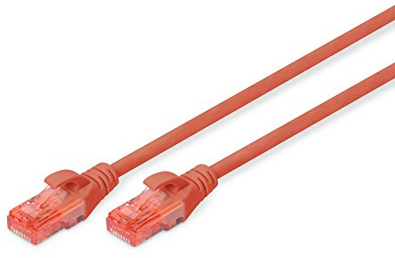 DIGITUS LAN Kabel Cat 6 – 2 m – U/UTP Ungeschirmt – 1 Gbit/s – 250 MHz – PoE++ – AWG 27/7 – LSZH – RJ45 Netzwerkkabel – Patchkabel – Kompatibel zu Cat6A und Cat5e – Rot