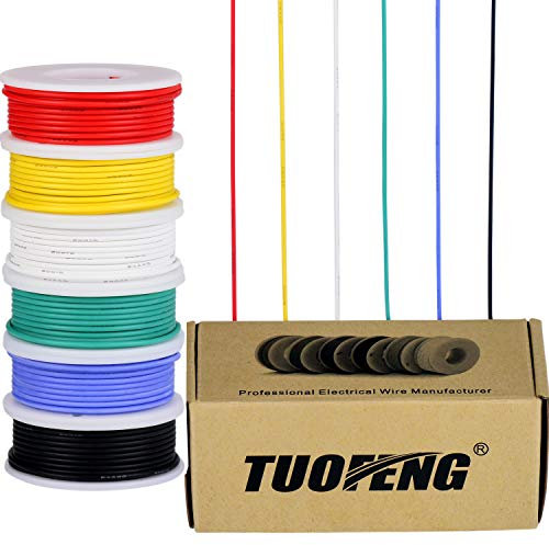 TUOFENG 22 AWG Elektronik kabel set verzinnter Kupferdraht Kit 0,32mm² Flexibler Litzen Silikon Leitungen Draht(6 verschiedene farbige 8 Meter Spulen)