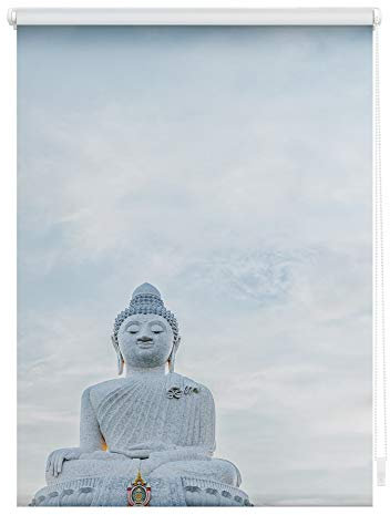 Lichtblick Klemmfix Tageslicht-Rollo mit Motiv, ohne Bohren, Blickdicht, Seitenzugrollo, Made in Germany, Buddah - Hellblau 45 cm x 150 cm (B x L)