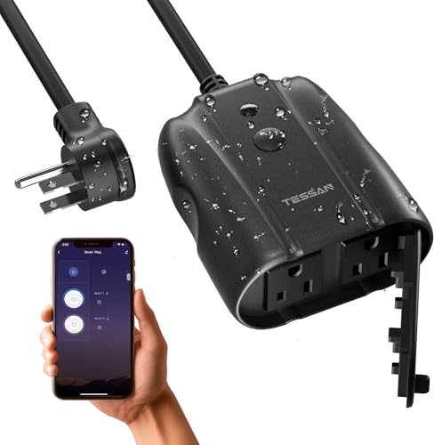 Outdoor Smart Plug Waterproof, TESSAN Smart WiFi Outlet Compatible with Alexa, Google Assistant, 2 Individual Sockets Outside Power Strip with Switch, 2.4GHz Wi-Fi Only, for Lights and 2HP Pool Pump