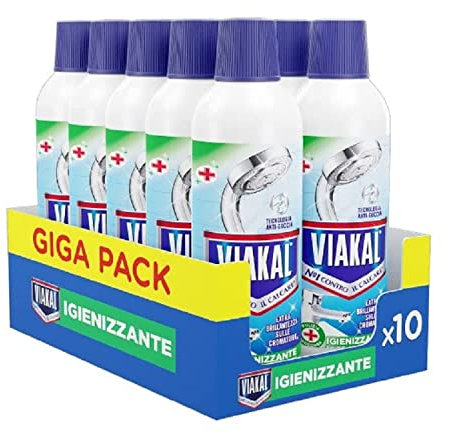 Viakal Anticalcare Detersivo Liquido Igienizzante, 10 x 470 ml, Per Incrostazioni Di Calcare Difficili In Bagno E In Cucina, Con Tecnologia Anti-goccia