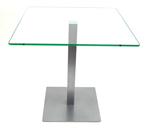 freeroom24 Designer Beistelltisch Glas Silber 50x50x50cm - Wohnzimmertisch modern - stabiler Couchtisch - praktischer Coffee Table eckig - kleiner Kaffeetisch - Glastisch - Sofatisch - Made in Germany