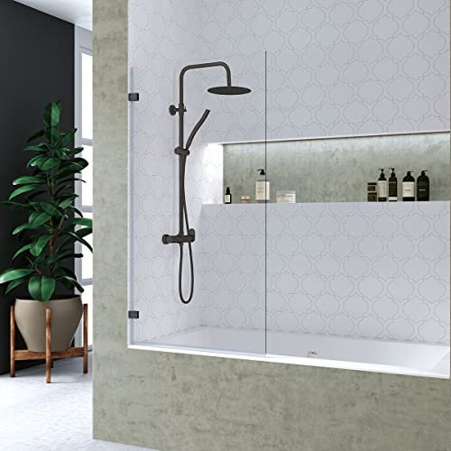 Mampara Bañera Puerta Abatible Cristal Templado 6mm con Antical 85x150cm Negro Mate